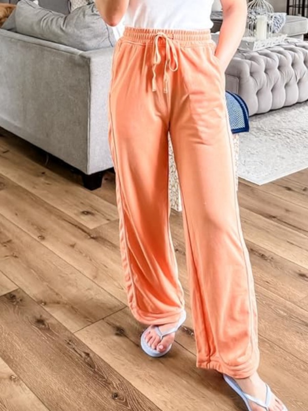 Apricot Sweatpants Elastic Waist with Draw String and Pockets